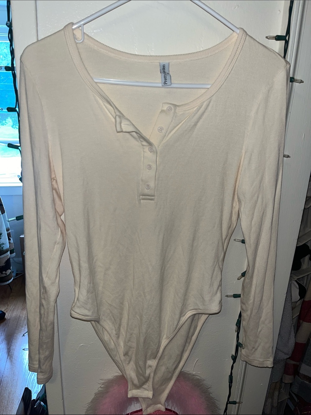 PrettyGarden Cream Long-Sleeve Henley Bodysuit